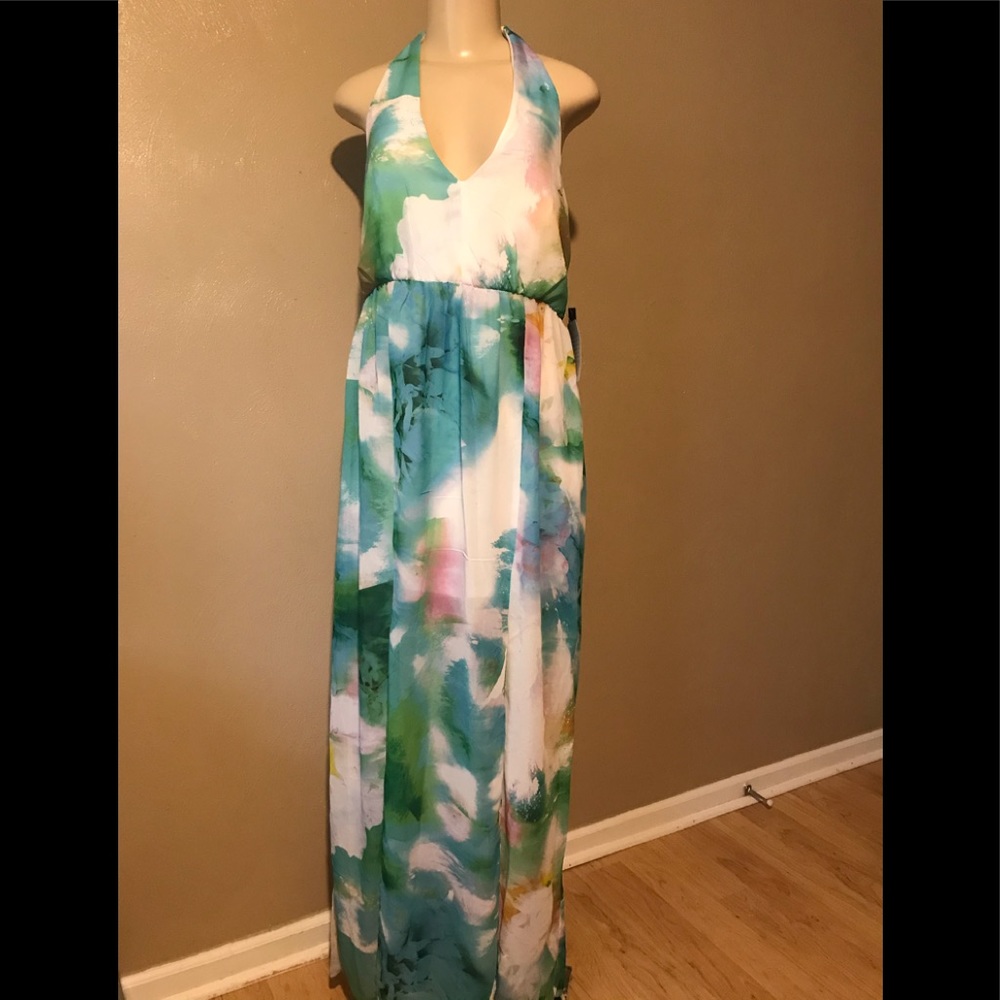 Bebe patterned sheer maxi green size 10 Polyester